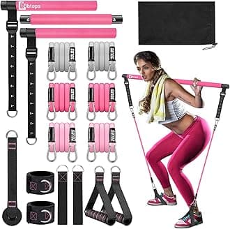 Pilates Bar Kit with Resistance Bands,3-Section Pilates Bar with Stackable Bands Workout Equipment for Legs,Hip,Waist and Arm,Exercise Fitness Equipment for Women & Men Home Gym Yoga Pilates