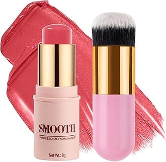 Multi-use Blush Stick, Monochromatic Face Beauty Wand for Cheek, Eyeshadow and Lip, Longwear Waterproof Matte Finish Cream Blush Makeup Stick with Brush for Women, 0.28oz (Peach Pink #02)