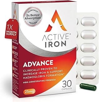 Active Iron Advance Supplement 25 mg - Clinically Proven to Increase Iron & Energy Levels - Gentle, Non-Constipating, Highly Absorbed - 30 Capsules, 1 Month Supply