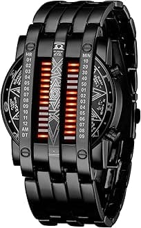 MASTOP Men's Lava Stainless Steel Lava RED LED Digital Bracelet Watch