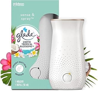 Sense & Spray Air Freshener Holder and Refills, Motion Activated Automatic Odour Eliminator for Home, Tropical Blossoms, Pack of 4 Starter Kits, (4 x Holder and 4 x 10 ml Refill)