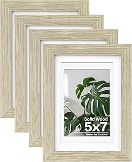 Egofine 5x7 Picture Frames Set of 4, Made of Solid Wood Covered by Plexiglass 3.5x5 and 4x6 with Mat or 5x7 without Mat, for Table Top Display and Wall Mounting Photo Frame Distressed Wood Grain