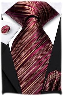 Silk Ties for Men Plaid Paisley Striped Necktie Pocket Square Cufflinks Set Formal Business
