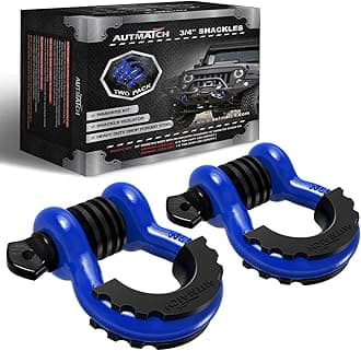 AUTMATCH Shackles 3/4" D Ring Shackle (2 Pack) 41,887Ib Break Strength with 7/8" Screw Pin and Shackle Isolator & Washers Kit for Tow Strap Winch Off Road Vehicle Recovery Blue & Black