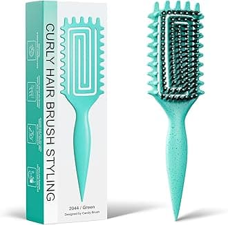 Curly Hair Brush, Curl Defining Brush with Soft Boar Bristles Detangling Tangled Glides, Wide-Teeth Design Effortlessly Shaping & Defining Curls, Curling Definer for Wet & Dry Hair (Green)