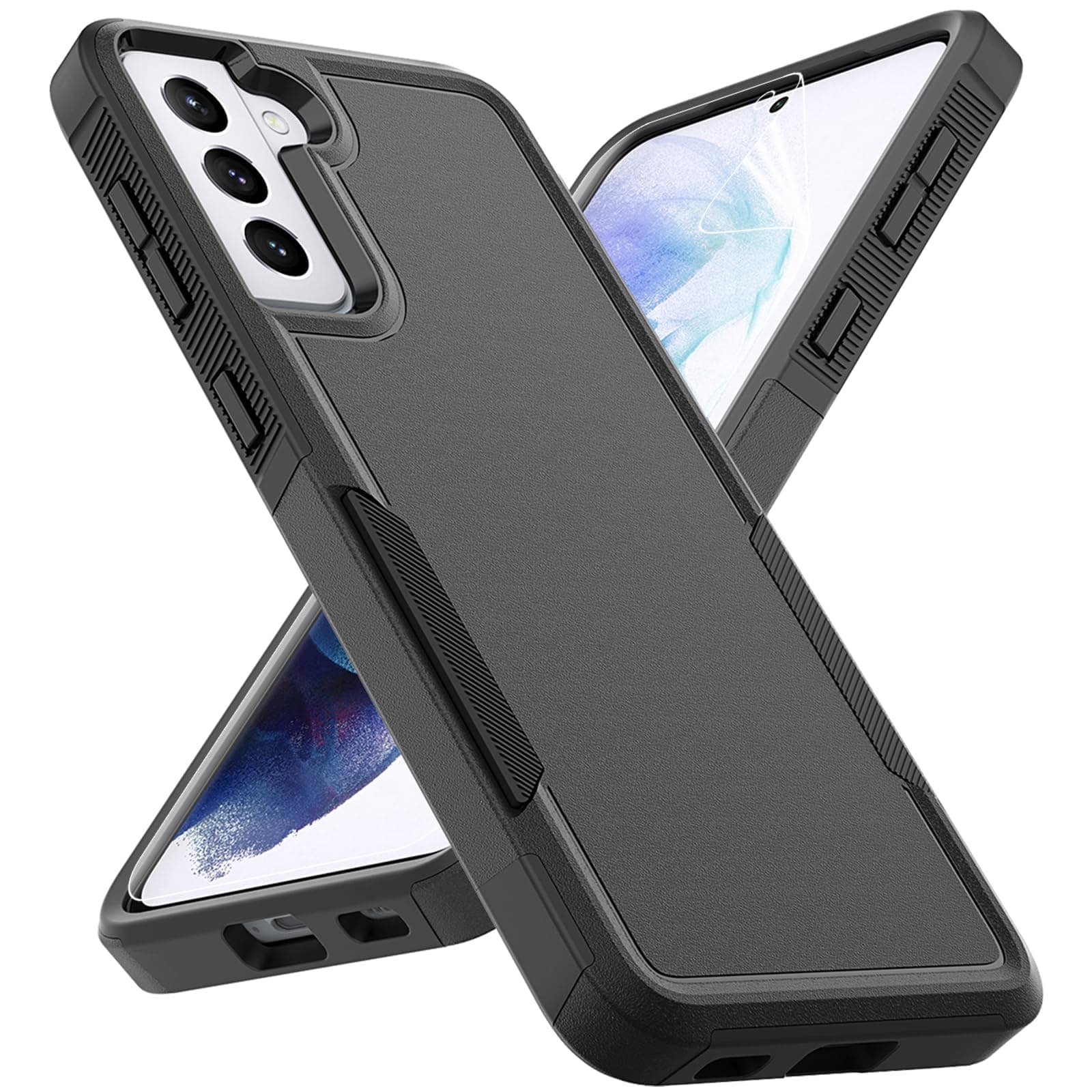 for Samsung Galaxy S21 Plus Case: Dual Layer Protective Heavy Duty Cell Phone Cover Shockproof Rugged with Screen Protector - Military Protection Bumper Tough - Samsung Galaxy S21+ Plus 5G, Black