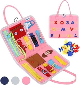 Esjay Busy Board for Toddlers, Montessori Toys to Learn Fine Motor Skill, Sensory Board, Toys Gifts Girls Boys 3+ Year Old, Toddler Learning Activities for Travel Airplane,Pink Alphabet