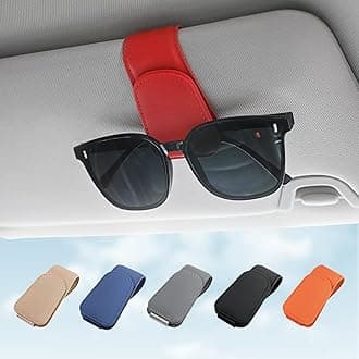 KanSmart Sunglass Holder for Car Visor Sunglasses Clip Magnetic Leather Glasses Eyeglass Holder Interior Car Accessories for Woman Man - 2 Packs Red