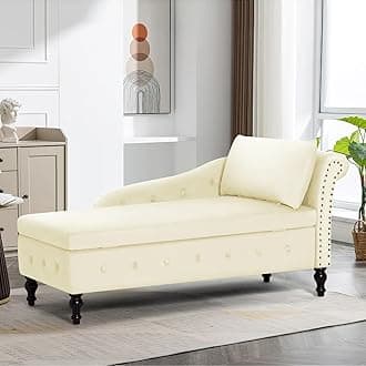 Upholstered Chaise Lounge with Right Armrest & Lumbar Pillow,Button Tufted Lounge Sofa with Storage,Lounge Chair Indoor,Modern Velvet Lounge Chair for Bedroom, Living Room and Office,Beige
