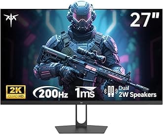 KTC 27 Inch Gaming Monitor - 2K QHD 2560 x 1440 Monitor, Up to 210Hz & 1ms, Bulit-in Speakers, Adaptive Sync, HDR400, 131% sRGB, IPS Monitors Gamer with HDMI 2.0 x 2 & DP1.4 x 2, H27T22C-3