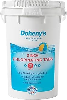 Doheny’s 3-Inch Stabilized Chlorine Tablets for Sanitizing Swimming Pools | 99% Pure Tri-Chlor, 90% Available Chlorine | Long-Lasting, UV-Protected, Slow-Dissolving | Individually Wrapped 50lb Bucket
