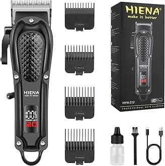 HIENA PRO Professional Hair Clippers for Men, Cordless&Corded Barber Clippers for Hair Cutting, Rechargeable Beard Trimmer, LED Display, Gifts for Men (Black)