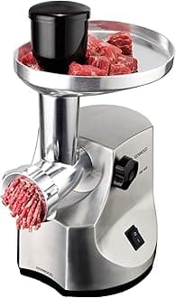 KENWOOD Meat Grinder 1600W Powerful Metal Body Meat Mincer with Kibbeh Maker, Sausage Maker, Feed Tube Pusher, 3 Stainless Steel Screens for Fine, Medium & Coarse Results MG510 Silver