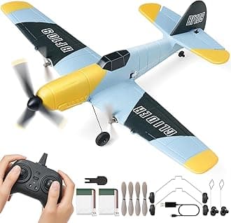 VEVOR RC Plane, 2.4GHZ 3 Channel RC Airplane with 6-Axis Gyro Stabilizer&2 Batteries, Ready to Fly BF-109 Fighter Aircraft Plane Toy for Adults Beginners Kids Birthday/Xmas Gift