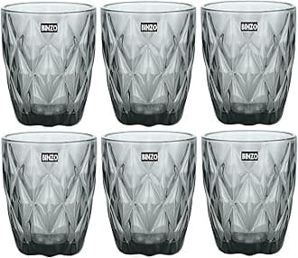 BINZO Color Water Glasses, Set of 6, 300 ml, Textured Grey Black Colored Glassware, Drinking Tumbler Glass for Juice, Drinks, Home, Kitchen, Beverage, Gift
