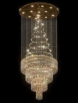 Flashing God D32''XH79'' Modern Foyer Chandelier for High Ceiling Raindrop Crystal Chandelier High Ceiling Pendant Light Fixture for Hallway Living Room Gold Stairwell Chandeliers