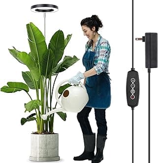 LORDEM Grow Light for Indoor Plants, 7.9" Full Spectrum LED Plant Grow Light, Height Adjustable Growing Lamp with Auto Timer 4H/8H/12H, 6 Dimmable Levels, Black, 1 Pack