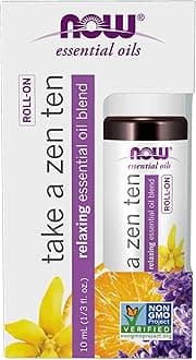 NOW Essential Oils, Take A Zen Ten Roll On, Non-GMO Project Verified, Relaxing Blend, Steam Distilled, Topical Aromatherapy, 10-mL