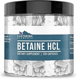 Betaine HCL, 200 Capsules, Lab-Tested, No Filler or Additives
