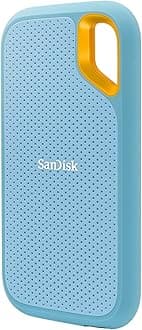 SANDISK 1TB Extreme Portable SSD - Up to 1050MB/s, USB-C, USB 3.2 Gen 2, IP65 Water and dust Resistance, Updated Firmware, Sky Blue - External Solid State Drive - SDSSDE61-1T00-G25B