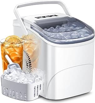 AGLUCKY Ice Makers Countertop with Handle,26.5Lbs/24H,9 Cubes in 6 Mins,2 Sizes of Bullet Ice,Portable Machine with Self-Cleaning,Perfect for Home Kitchen(White)