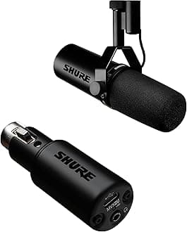 Shure SM7dB Dynamic Vocal Microphone w/Built-in Preamp for Streaming, Podcast, & Recording + Shure MVX2U XLR-to-USB Digital Interface with Headphone Jack, Integrated Pre-amp with 60dB Gain Control