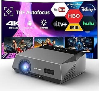 Smart LED 4K Projector Daylight HDR WiFi 6 Bluetooth DB Audio, 2300ANSI Daytime Movie Gaming Projectors 4K Ultra HD Home Theater Ceiling with Auto Focus Keystone Zoom Airplay USB Apps
