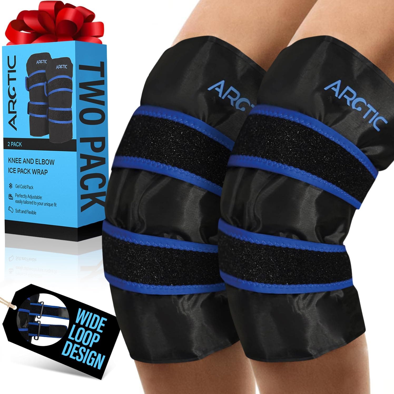 Two Pack - Knee and Elbow Ice Pack Wrap | Reusable Gel Ice Pack, Arm Ice Sleeve, Knee Pain Relief
