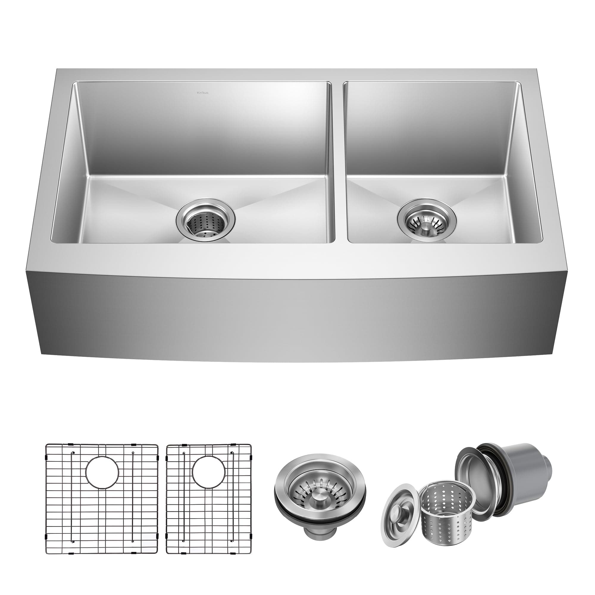 Kraus KHF203-36 Standart PRO Kitchen Stainless Steel Sink, 36 Inch Round Apron 60/40 Double Bowl