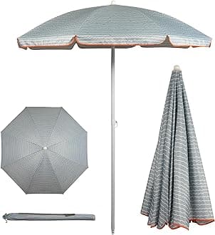 5.5 Ft Portable Beach Umbrella, Lightweight UV Protection Sunshade with Tilt Pole & Carry Bag, Outdoor Canopy Umbrella for Beach, Sand, Pool, Patio, Camping, Travel, or Backyard Shade, (Wave Break Gray Pattern)