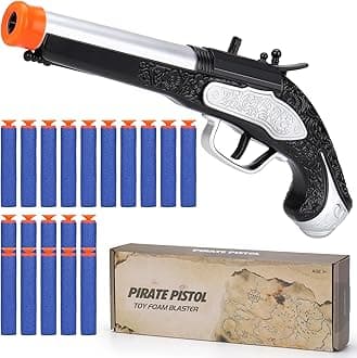 - Pirate Toy Foam Blaster for Kids Boys Pirate Flintlock Pistol Toy with 20 Foam Darts Pirate Costume Play Accessories Halloween Pirate Cosplay Gift for 3 4 5 6 Year Olds Boys, Silver