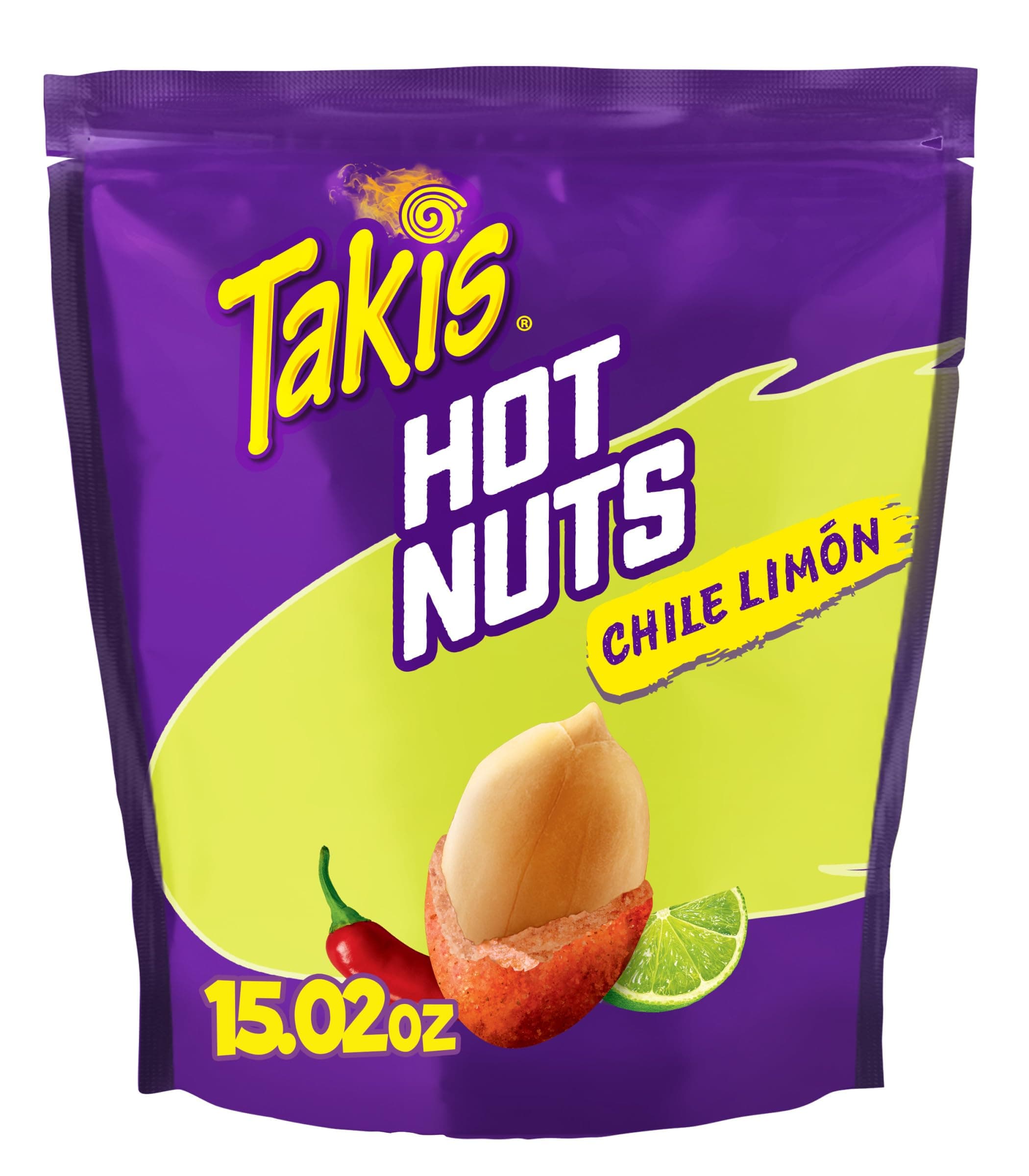 Takis Chile Limon Hot Nuts 15.02 oz Sharing Size Resealable Bag, Chili Pepper & Lime Flavored Mild Spicy Double-Crunch Peanuts