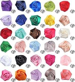 30 Pcs Elegant Rose Flower Men's Lapel Pins Handmade Satin Flower Boutonniere Brooch for Men Suit Wedding Party Groom Jewelry Accessories for Women Men