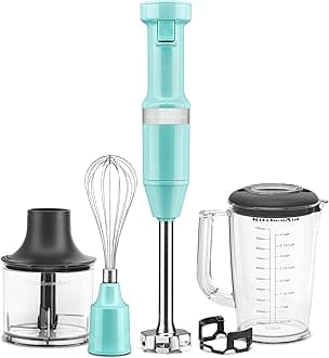 KitchenAid KHBV83AQ Variable Speed Corded Hand Mixer with Accessories, Aqua Sky, KHBV83AQ