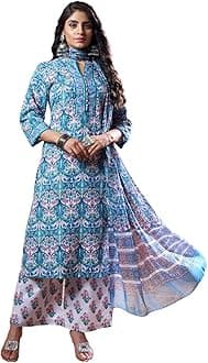 GRECIILOOKSCotton Blend Floral with Dupatta Kurti Festive Set for Women | Regular Fit Kurta