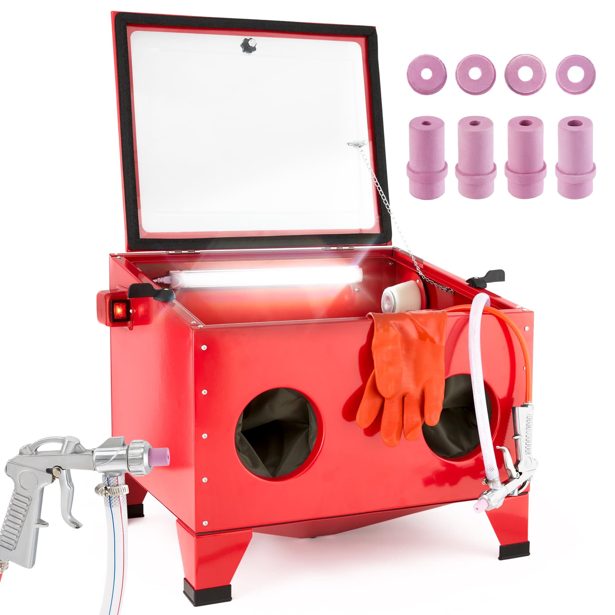 Arebos Sand Blasting Cabinet 90L | Sand Blasting Machine | Sand Blaster Kit incl. Blasting Gun with 4 Ceramic nozzles | Work Gloves | Viewing Window + 5 Replacement foils