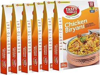 Tasty Nibbles Ready to Eat Chicken Biryani 300g [Pack of 6] | Open Heat & Eat | No Food Additives Added | Japanese Retort Technology