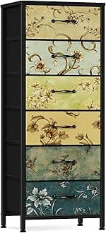 Tall 6 Drawers Dresser, Vintage Storage Organizer Unit with Fabric Bins for Bedroom, Living Room, Closet, Nusery, Dorm, Entryway, Bedside Furniture, Sturdy Metal Frame, Wood Top