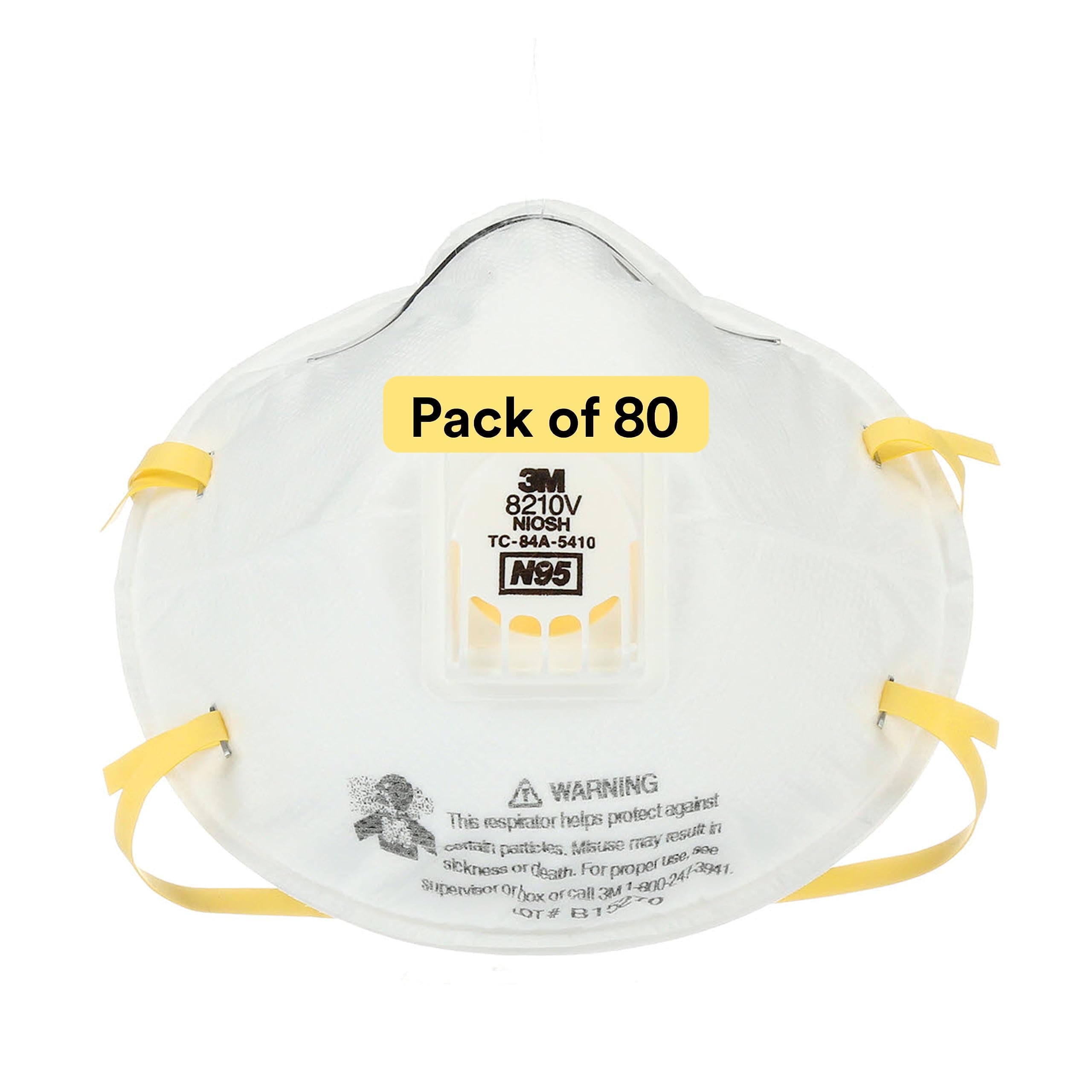 3M Particulate Respirator 8210V with Cool Flow Valve, Pack of 80, NIOSH APPROVED, Disposable, Smoke, Grinding, Sanding, Sawing, Sweeping, Woodworking, Dust