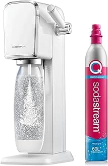 Art Sparkling Water Maker, Sparkling Water Machine & 1 L Fizzy Water Bottle, Retro Drinks Maker w. BPA-Free Water Bottle & INCLUDES 60 L Co2 Gas, Safe Home Carbonated Water & Quick Connect - White