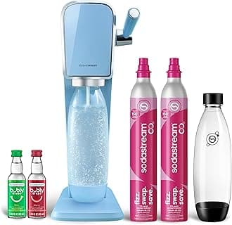 ART Sparkling Water Maker | VALUE BUNDLE | CQC CO2 system | Includes 2x CO2 Cylinders, 2x 32 Fl Oz Dishwasher Safe Bottles, 2x Bubly Flavor Drops | Combine with Pepsi Flavors | Misty Blue