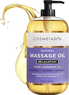 Cosmetasa Lavender Massage Oil for Massage Therapy - All Natural, Cruelty-Free & Spa Quality Skin Therapy Oil, Calming & Soothing Care - Lavender, Geranium & Grapeseed Oil (16.9 oz)