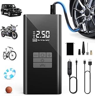 Cordless Tyre Inflator Portable Air Compressor - Fast 45L/min Car Tyre Inflator with Power Bank Support, LED Lighting 6000mAh Battery, 4 Modes, Ideal for Cars Bikes Motorcycles and Balls