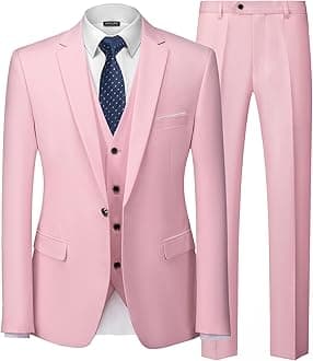 MrSure Men’s 3 Piece Suit Blazer, Slim Fit Tux with One Button, Jacket Vest Pants & Tie Set for Party, Wedding and Business