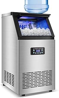 120 lbs/24h Commercial Ice Maker with 30 lbs Storage Bin | 15" Wide Undercounter/Freestanding Ice Machine for Home Bar & Outdoor Use | 40 PCS Ice Cubes | Self-Cleaning Function