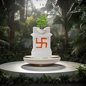 Niyara Ceramic tulsi Pot Design Color- White (Tulsi Pot)