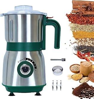 - Versatile Kitchen Grinder | 500W Electric Mill | Grinds Spices, Nuts, Grains, Coffee | 3 Stainless Steel Blades | Dry Use (Green)