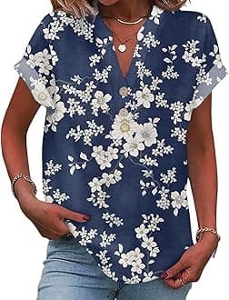 Tunic Tops for Women Loose Fit Dressy Casual Buttons Vneck Blouses Trendy Summer Cotton Linen Shirt Holiday Outfits