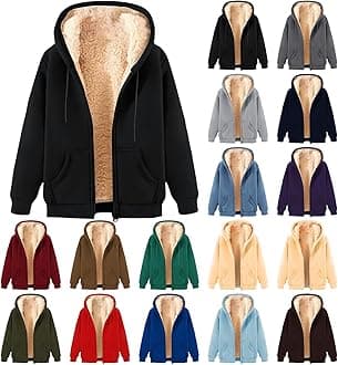 Mens Zip Up Hoodie Warm Fuzzy Fleece Lined Hooded Fall Winter Coat Casual Cozy Fleece Jacket with Pockets
