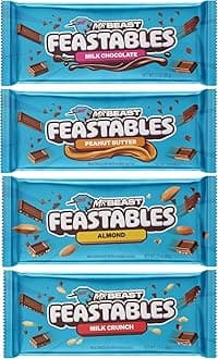 Mr Beast Feastables Chocolate Bar Variety Pack – 4x60g (Milk Chocolate, Almond, Milk Crunch, Peanut Butter)